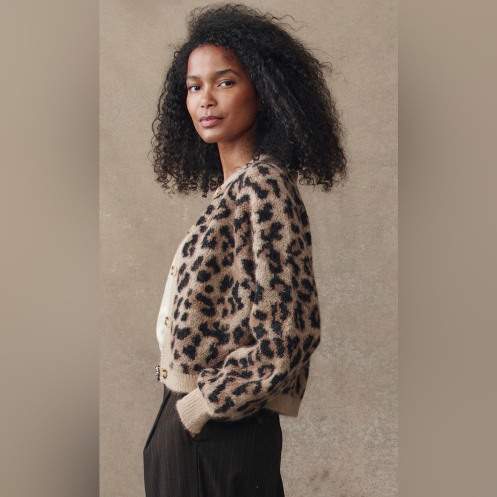 THE GREAT. Windsor Cardigan in Leopard. Size 1. - Picture 2 of 5